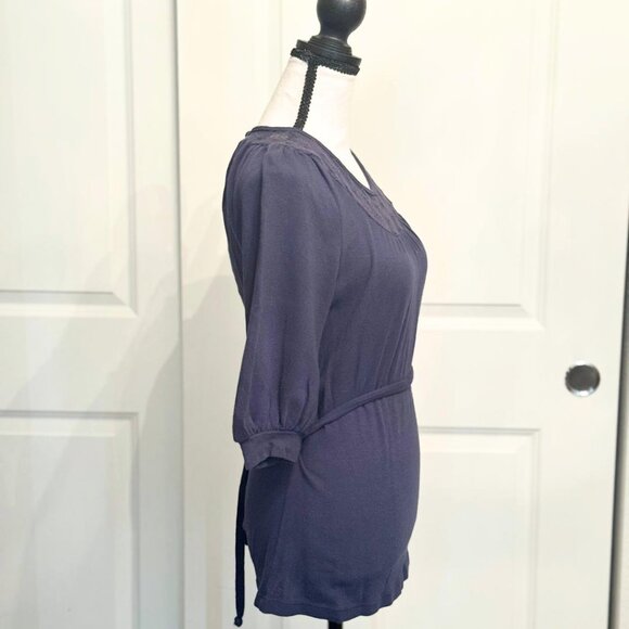 Ella Moss Navy Blue Three Quarter Sleeve Belted Wrap Top Blouse, Size S - Picture 2 of 7